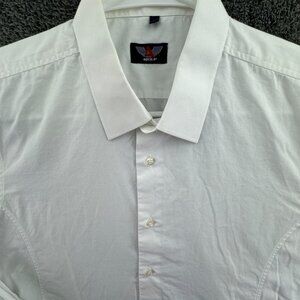 Aquila Men’s Long Sleeve White Button Up Shirt Large Cotton Adult Woven Business